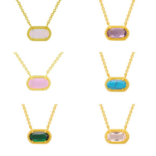 

oval emerald necklace turquoise geometric inlaid zircon pendant clavicle chain 18k gold plated no box, Silver