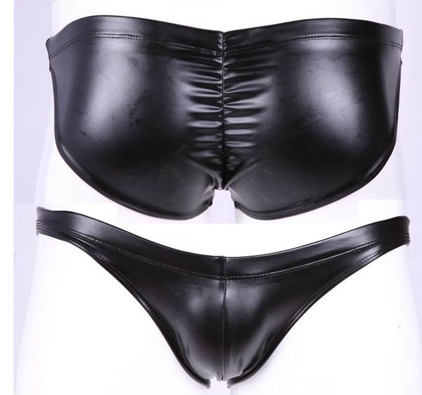 

pu men faux leather underwear colloid imitation latex bikini briefs glossy u convex pouch package buttocks erotic body lingerie8821839, Black;brown