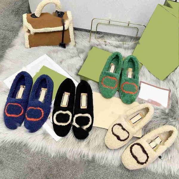 

quality designer casusl shoes women fur slippers fluffy faux slipper thick bottom light brown merino wool slides fashion warm indoor flip fl, Black