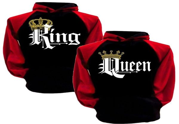 

women men couple hoodies king queen letters print pullover hooded with hat casual ps size s- 5xl long sleeve europen american fashion 246162, Black