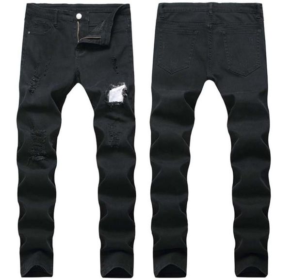 

men casual jeans denim patchwork ripped knee holes jeans pencil pants elastic plus size 40 1492472, Blue