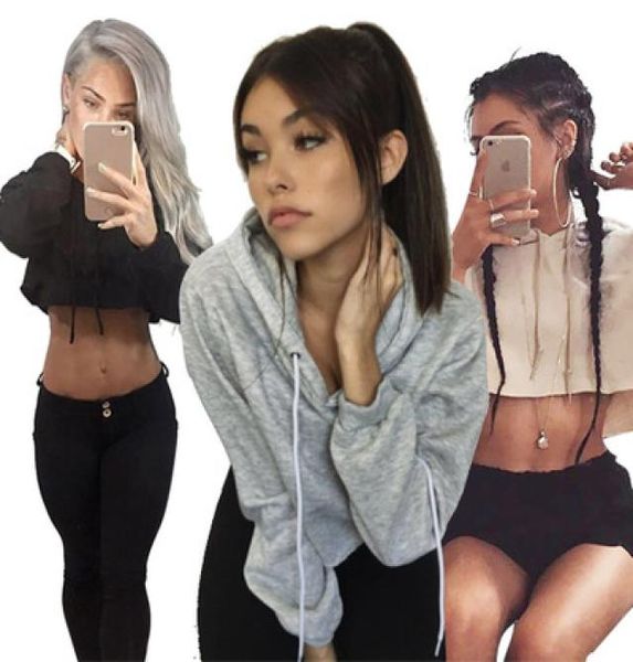 

women sport hooded long sleeve hoodies drawstring sweatshirts spring crop casual hoodie streetwear pullovers sudadera mujer3378792, Black