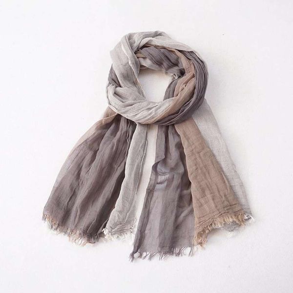 

retract style artistic cotton scarf womens thin couples gradual contrast color pleated, Blue;gray