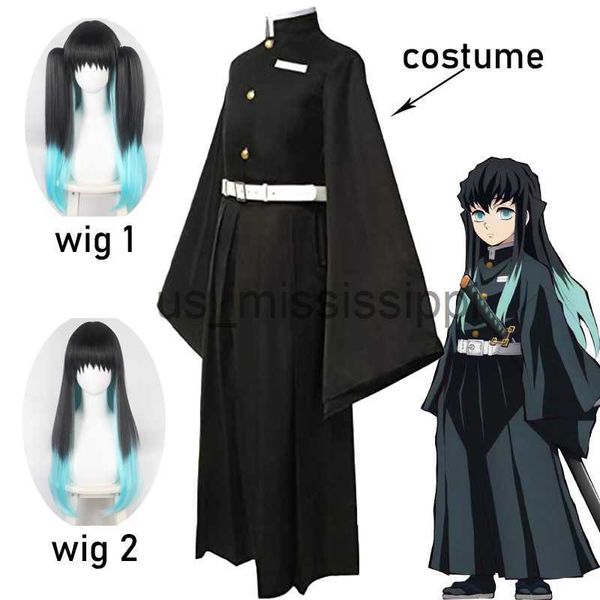 

cosplay wigs tokitou muichirou cosplay costume anime demon slayer cosplay kimetsu no yaiba kisatsutai uniform wig halloween party clothes x0, Black
