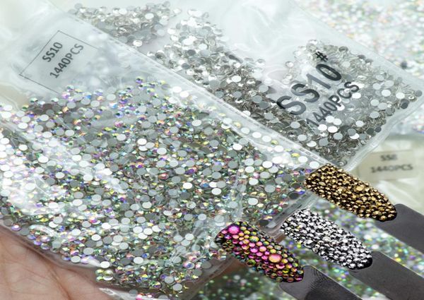 

1440pcs glass 3d rhinestones for nail art design gems nail decorations crystal strass ab stones ss3ss10 c190114012019080, Silver;gold