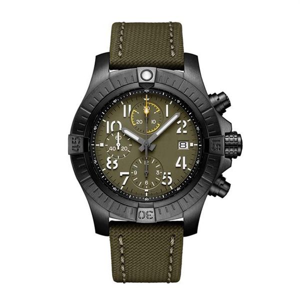 

46mm male wristwatch men quartz chronograph watch black green canvas rubber strap sapphire crystal waterproof215a, Slivery;brown