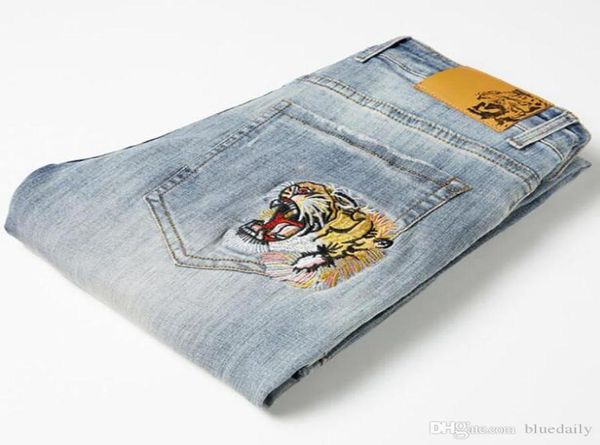 

new mens classic denim jeans autumn brand slim tiger embroidery jean pants fashion light blue male vintage jeans8403584