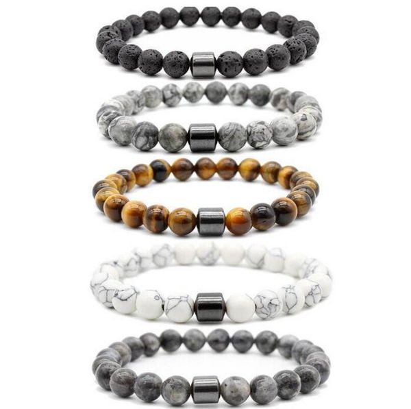 

8mm natural stone lava stone turquoise tiger eye beads hematite bracelet diy glamour jewelry bracelet for women men beaded strands7106059, Black