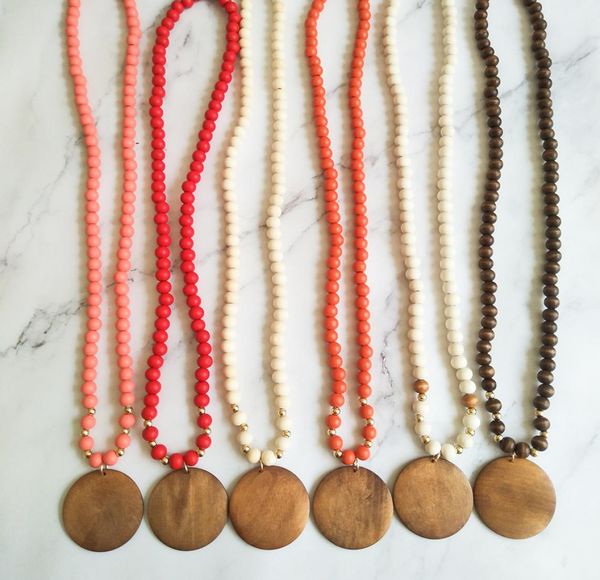

whole creative personalized beaded wooden bead necklace 5cm blank disc pendant accessories1395805, Silver