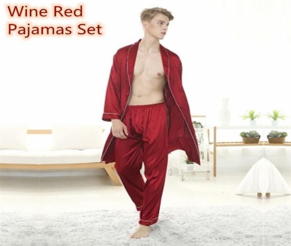 

men039s pajamas silk satin pajamas set nightgown long pants navy gray wine red pajamas home clothing sleepwear for men 20112563558, Black;brown