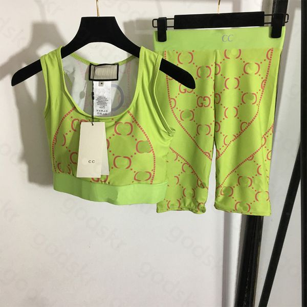 

women yoag camisole leggings swimwear tracksuit letter print sleeveless vest high waist shorts pullover sweatshirt sports set, Gray