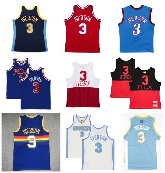 

76erss allen iverson basketball jersey mitchell and ness philadelphias nugget allen iverson blue red black white size s-xxl, Black;red