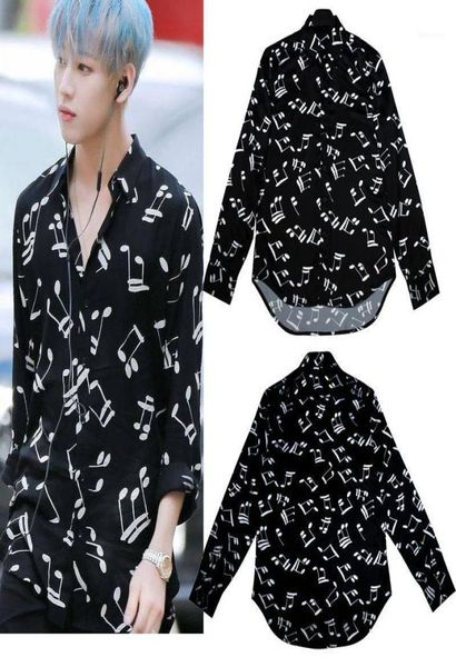 

kpop got7 bambam black music symbols print men long sleeve shirt hip hop korean spring autumn cotton casual harajuku women men034244421, White;black