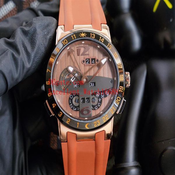 

12 colors fashion mens wristwatches 43 mm 326-00 18k rose gold automatic mechanical el toro perpetual calendar gmt multi-functions277p, Slivery;brown
