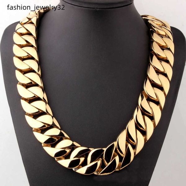 

custom 24mm miami cuban link chain necklace stainless steel gold color necklace men hip hop rock jewelry, Silver