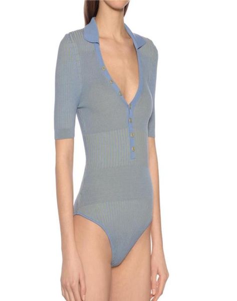 

fashion women039s highend summer blue rib knit shortsleeved bodysuit2022505, White