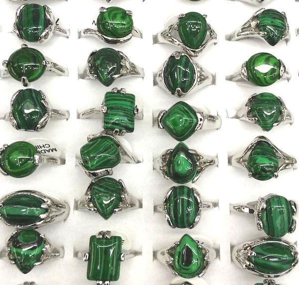 

whole 50pcs malachite rings mixed size for women natural stone rings for promotion8221053, Golden;silver