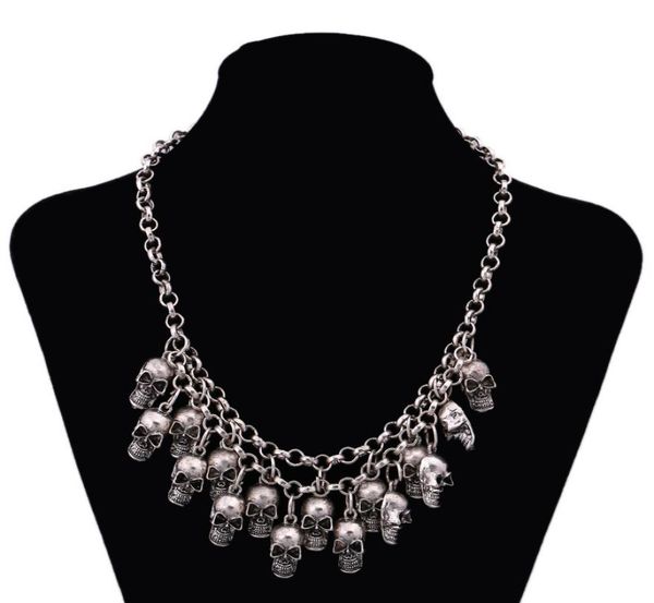 

skeleton collar necklaces vintage pirate skeleton biker punk necklace pendants statement skull collars girls party chain for women2681989, Silver