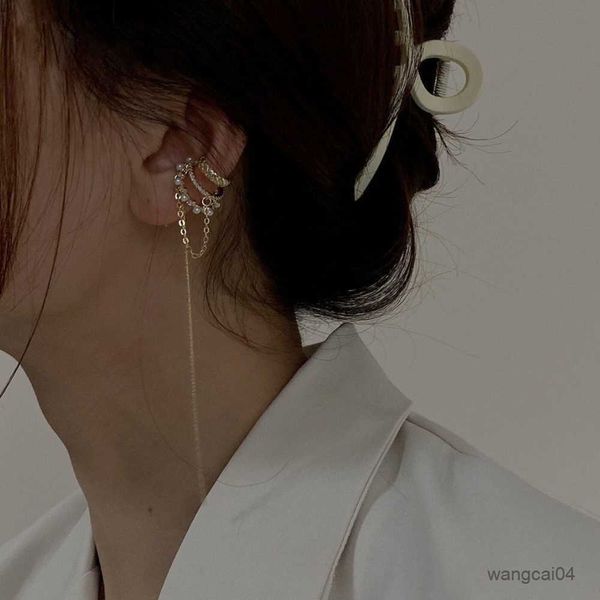 

charm lady simple long tassel zircon earrings clip earrings for women light luxury versatile women's birthday gift jewelry 2023 r230901, Golden