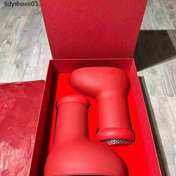 

astro boy same mschf style big red rain boots 2023 spring/summer new high barrel thick sole elevated legs thin big red boots for men and wom, Black