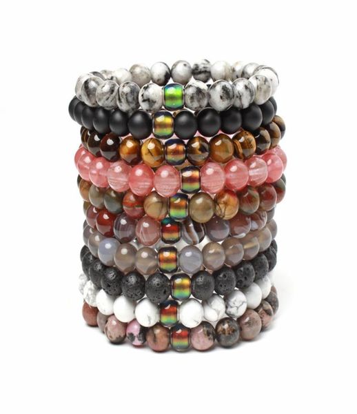 

beaded black lava volcanic chakra bracelet natural stone yoga healing reiki prayer balance buddha beads mix color8654406