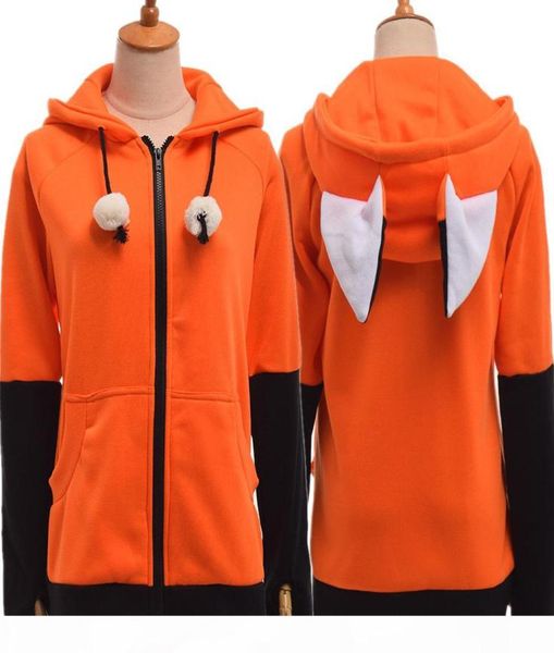 

animal fox ear cosplay costumes hoodie coat warm orange sweatshirt hoodies sh1909186307943, Black