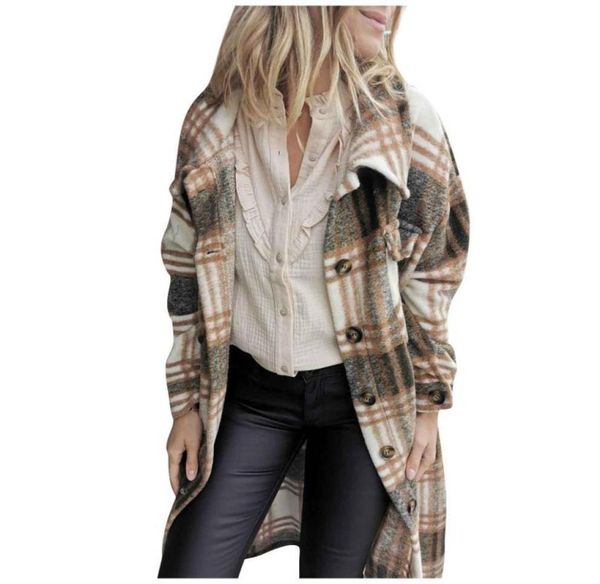 

women long sleeve coats plaid jacket autumn winter oversized coat 2020 fashion loose outwear vintage streetwear ropa mujer 137966023, Black;brown