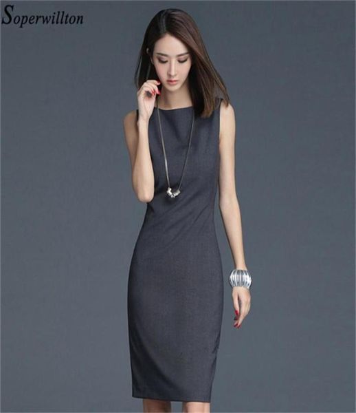 

2020 new summer office dress women elegant o neck sleeveless knee length black grey wear to work sheath ladies dresses bd725 y2007703567, Black;pink