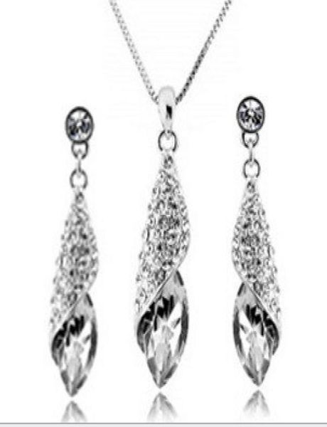 

7 colors optional wedding dinner party jewelry women's austria diamond crystal necklace earrings set classic rovski elements jm00299231, Silver