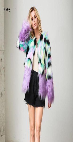 

fashion furry faux fur coat women fluffy warm multicolor winter jacket ladies outerwear coat jacket hairy collarless overcoat5240914, Black