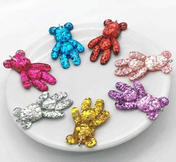 

7pcs 3451mm cute flat back resin cabochon glitter little bears charms pendants for diy decoration earring keychain accessories a05907305, Bronze;silver