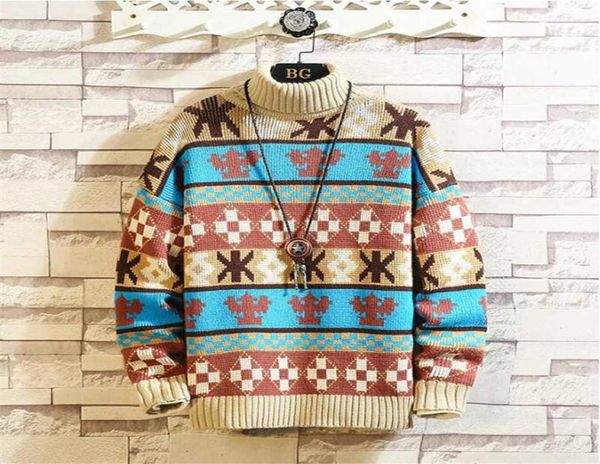 

turtleneck sweater men 2020 fashion pullover sweater male slim fit knitting sweaters mens colorful rhombus lattice pullover men3612670, White;black