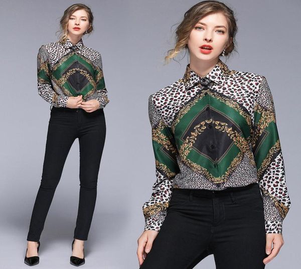 

2019 quality leopard luxury shirt long sleeve women plus size button front lapel neck ladies casual office blouses slim runwa3866143, White