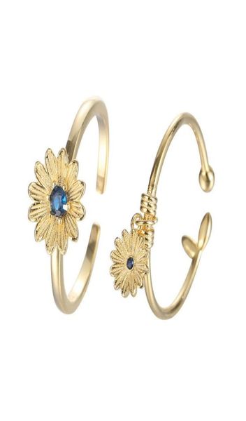 

cluster rings s925 sterling silver daisy flower elegant opening women adjustable wedding party engagement finger statement jewelry2763630, Golden;silver