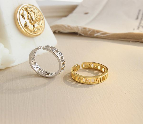 

s925 sterling silver ring ins golden simple roman numerals opening female couple rings lovers character ornaments1210828