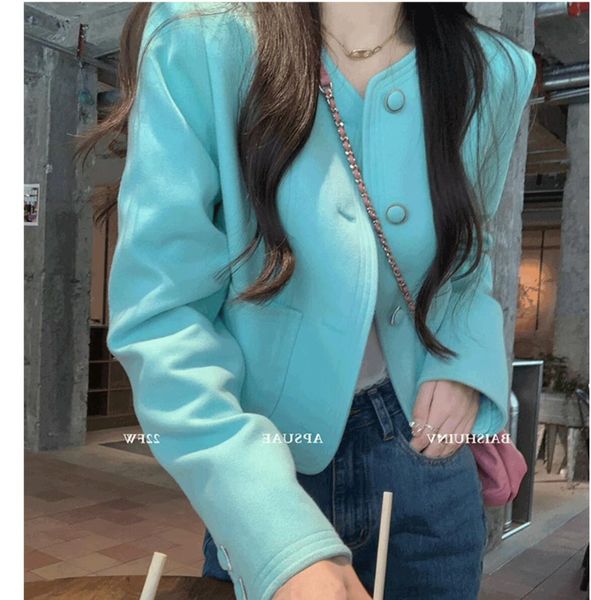 

new fashion women's o-neck woolen mint green color autumn elegant jacket coat plus size smlxl, Black;brown