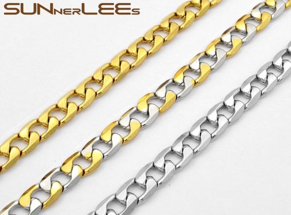 

fashion jewelry stainless steel necklace 7mm smooth curb cuban link chain for mens womens gift sc27 n4218943, Silver