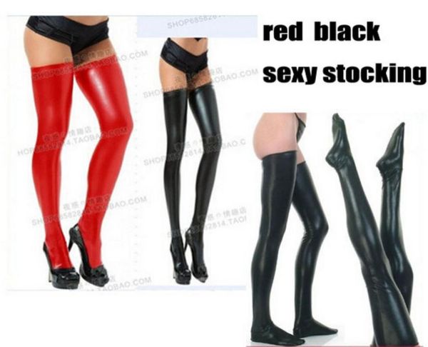 

whole black ultra elastic leather glue elastic stockings lingerie faux leather thigh highs latex stockings pu 2258943, Black;white