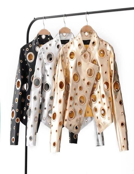 

new womens ladies fashion hollow metal decoration faux leather biker club jacket short coat black silver gold3738820, Black;brown