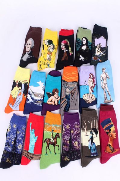 

momoleaf famous painting print cotton socks for man mona lisa starry night funny novelty sock comfortable breathable christmas new1882425, Black