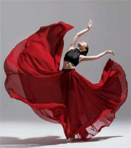

stage wear flamenco dance costumes for ladies solid color chiffon thin loose elegant long skirts soft classical practice clothes4709113, Black;red