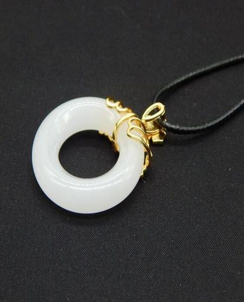 

natural xinjiang kunlun white jade quartz rock jade peace ring pendant inlaid peace circle women039s sweater chain1450614, Silver