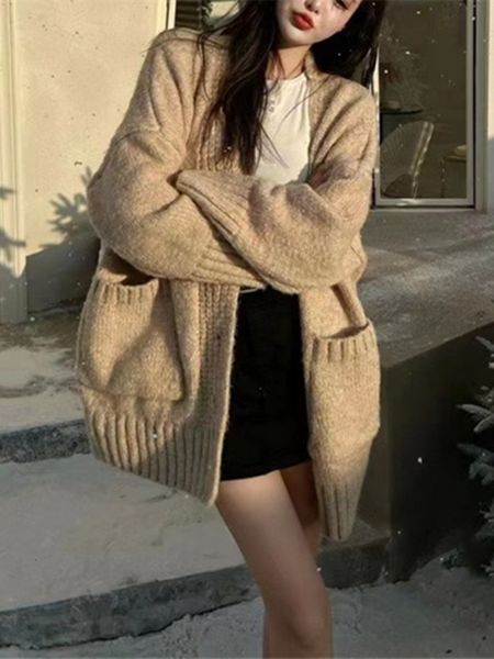 

women's sweater's coat autumn winter korean version fashion retro thickened vneck knitted cardigan sweater 230831, White;black