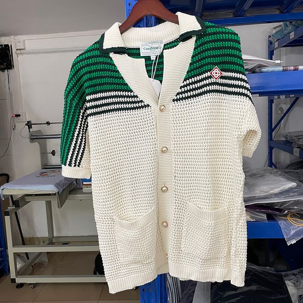 

men's sweaters patchwork sweeter casablanca short 1 women highquality border hollowed out shirt cardigan button 230831, White;black
