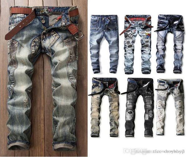 

new mens ripped biker jeans slim fit motorcycle biker denim for men fashion designer jeans 2020 diesel skinny luxury good quality1207754, Blue