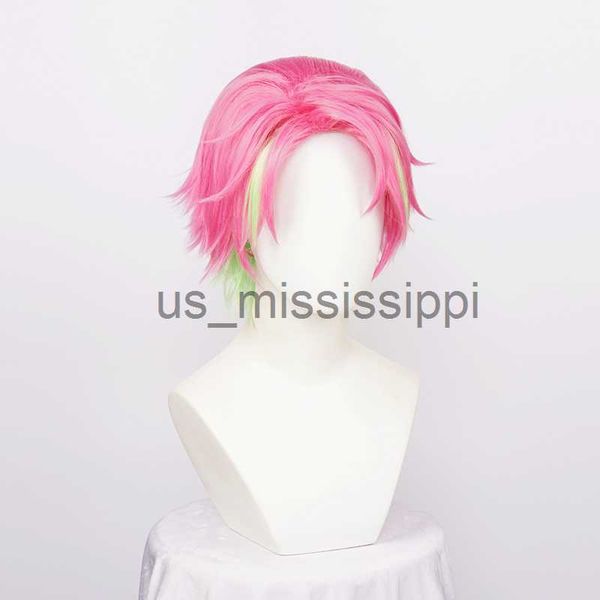 

cosplay wigs demon slayer kimetsu no yaiba kanroji mitsuri cosplay synthetic pink green mixed short halloween party hair wig cap x0901, Black
