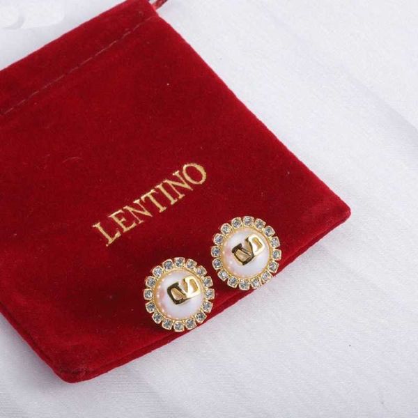 

fashion designer valentino v-letter rhinestone earrings brass material pearl small design high grade and female with logo and box, Golden;silver
