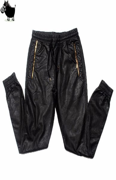 

man si tun new west hip hop big and tall fashion zippers jogers pant joggers dance urban clothing mens faux leather pants2244489, Black