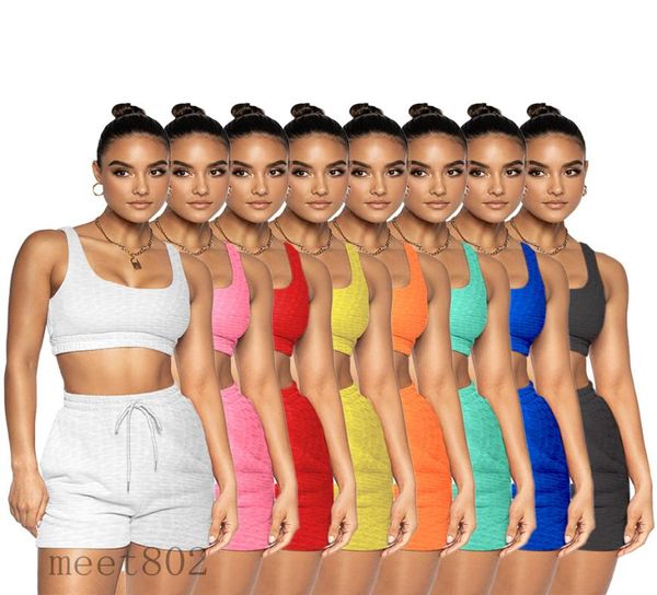 

8 colors women tracksuit 2021 summer u neck solid color sleeveless vest shorts two piece sets women039s fashion casual slim pin4805638, Gray