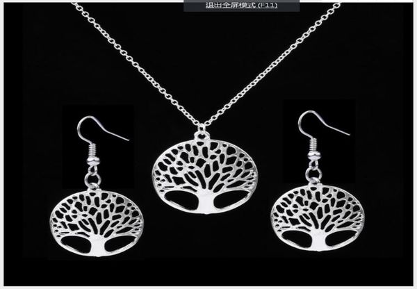 

fashion women tree life disk pendant necklace and earrings jewelry set sterling silver plated 5159702
